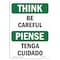 Signmission OSHA THINK Sign, Careful, 18in X 12in Rigid Plastic, 12" W, 18" L, Landscape, OS-TS-P-1218-L-11801 OS-TS-P-1218-L-11801 - alternate 1